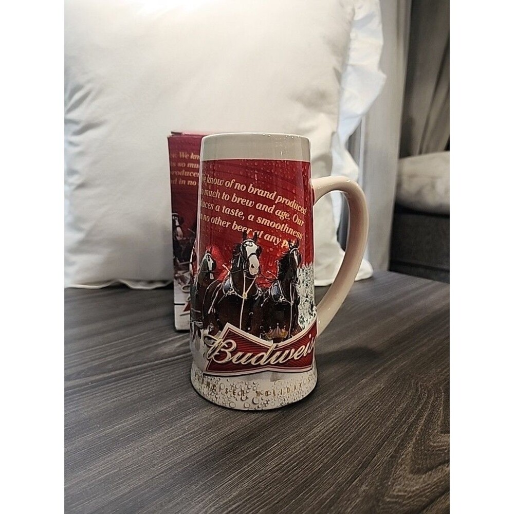 2013 Anheuser Busch Budweiser Holiday Christmas Beer Stein Raised Clydesdales